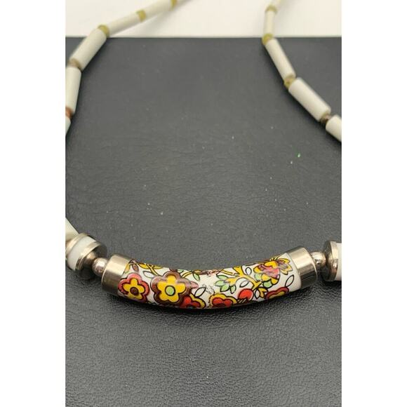 Vintage Floral Ceramic Tube Bead Choker Necklace 70’s Flowers Retro Beauty - Picture 1 of 8